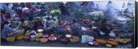 Framed High Angle View Of A Group Of People In A Vegetable Market, Solola, Guatemala Print