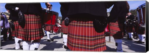 Framed Group Of Men Playing Drums In The Street, Scotland, United Kingdom Print