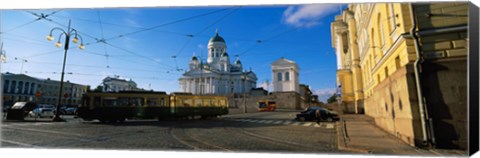 Framed Tram Moving On A Road, Senate Square, Helsinki, Finland Print