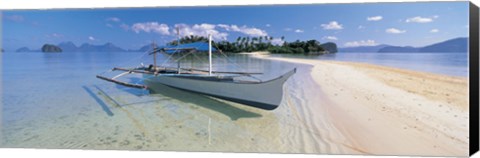 Framed Fishing boat moored on the beach, Palawan, Philippines Print