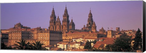 Framed Cathedral in a cityscape, Santiago De Compostela, La Coruna, Galicia, Spain Print