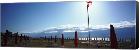 Framed Beach umbrella and beach chairs on the beach, Lignano Sabbiadoro, Italy Print