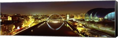 Framed Reflection Of A Bridge On Water, Millennium Bridge, Newcastle, Northumberland, England, United Kingdom Print