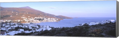 Framed High angle view of buildings on the waterfront, Batsi, Andros Island, Cyclades Islands, Greece Print