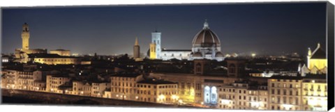Framed Buildings lit up at night, Florence, Tuscany, Italy Print