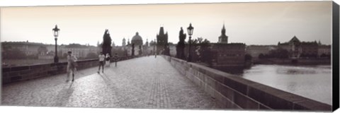 Framed Tourist Walking On A Bridge, Charles Bridge, Prague, Czech Republic Print