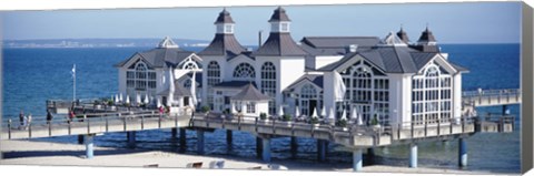 Framed Tourists On A Bridge, The Seebruecke, Sellin, Isle Of Ruegen, Germany Print