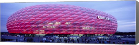 Framed Soccer Stadium Lit Up At Dusk, Allianz Arena, Munich, Germany Print