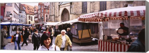 Framed Large Group Of People Walking On The Street, Baden-Wurttemberg, Tuebingen, Germany Print