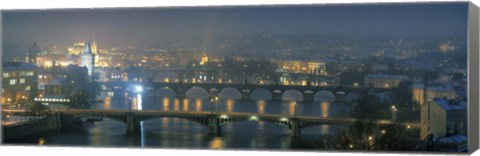 Framed High angle view of a bridge at dusk, Charles Bridge, Prague, Czech Republic Print