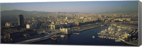 Framed Aerial view of a city, Barcelona, Spain Print