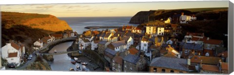 Framed High Angle View Of A Village, Staithes, North Yorkshire, England, United Kingdom Print