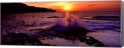 Framed Wave Breaking On Rocks, Bempton, Yorkshire, England, United Kingdom Print