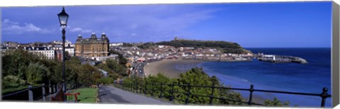 Framed High Angle View Of A City, Scarborough, North Yorkshire, England, United Kingdom Print