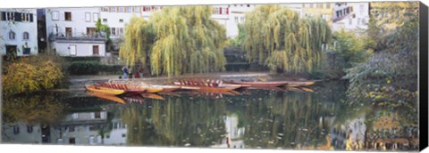 Framed Reflection Of Buildings And Trees On Water, Neckar River, Tuebingen, Baden-Wurttemberg, Germany Print