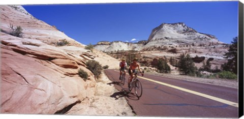 Framed Two people cycling on the road, Zion National Park, Utah, USA Print