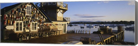 Framed Building at the waterfront, Fishing Village, Mount Desert Island, Maine, USA Print