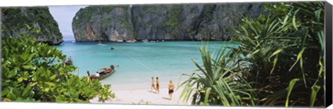 Framed High angle view of tourists on the beach, Mahya Beach, Ko Phi Phi Lee, Phi Phi Islands, Thailand Print