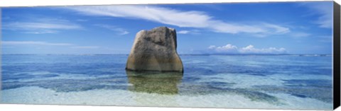 Framed Boulder in the sea, Anse Source D&#39;argent Beach, La Digue Island, Seychelles Print