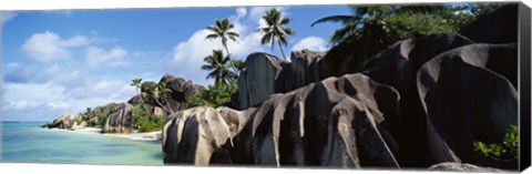 Framed Rock formations on the beach, Anse Source D&#39;argent Beach, La Digue Island, Seychelles Print