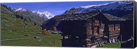 Framed Log cabins on a landscape, Matterhorn, Valais, Switzerland Print