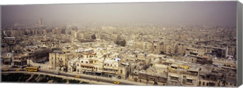 Framed Aerial view of a city in a sandstorm, Aleppo, Syria Print