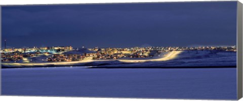 Framed City lit up at night, Grafarvogur, Reykjavik, Iceland Print