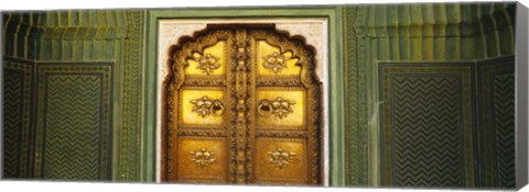 Framed Close-up of a closed door of a palace, Jaipur City Palace, Jaipur, Rajasthan, India Print