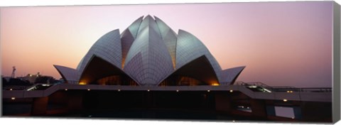 Framed Temple lit up at dusk, Lotus Temple, Delhi, India Print