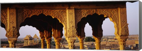 Framed Monuments at a place of burial, Jaisalmer, Rajasthan, India Print