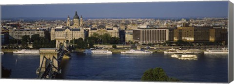 Framed Buildings at the waterfront, Chain Bridge, Danube River, Budapest, Hungary Print