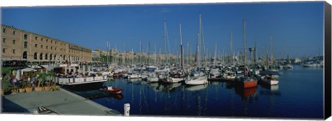 Framed Sailboats at a harbor, Barcelona, Catalonia, Spain Print