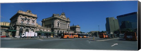 Framed Bus parked in front of a railroad station, Brignole Railway Station, Piazza Giuseppe Verdi, Genoa, Italy Print