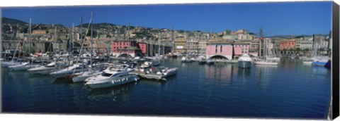 Framed Boats at a harbor, Porto Antico, Genoa, Italy Print