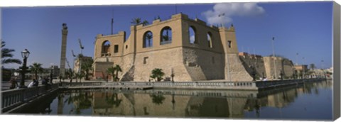 Framed Reflection of a building in a pond, Assai Al-Hamra, Tripoli, Libya Print