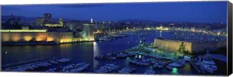 Framed Old Port at dusk, Marseille, Bouches-Du-Rhone, Provence-Alpes-Cote Daze, France Print