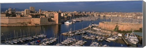 Framed High angle view of boats docked at a port, Old Port, Marseille, Bouches-Du-Rhone, Provence-Alpes-Cote Daze, France Print