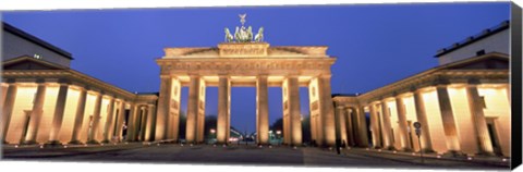 Framed Low angle view of a gate lit up at dusk, Brandenburg Gate, Berlin, Germany Print