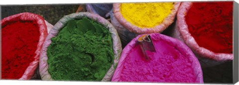 Framed High angle view of various tika powders, Braj, Mathura, Uttar Pradesh, India Print