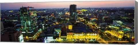 Framed High angle view of a city lit up at night, Ho Chi Minh City, Vietnam Print