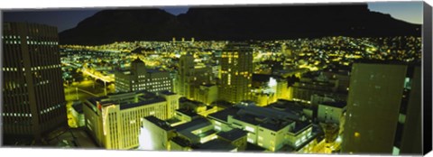 Framed High angle view of a city lit up at night, Cape Town, South Africa Print