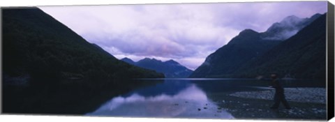 Framed Mountains overlooking a lake, Fiordlands National Park, Southland, South Island, New Zealand Print