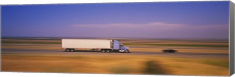 Framed Truck and a car moving on a highway, Highway 5, California, USA Print