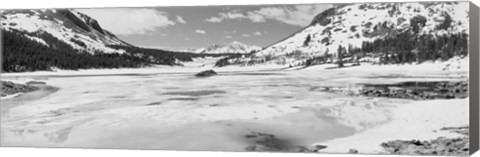 Framed Lake and snowcapped mountains, Tioga Lake, Inyo National Forest, Eastern Sierra, California (black and white) Print