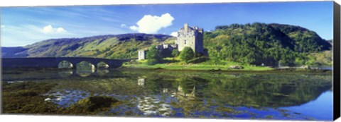 Framed Reflection of a castle and a mountain in water, Eilean Donan Castle, Loch Duich, Scotland Print