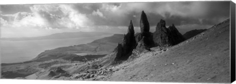 Framed Rock formations on hill in black and white, Isle of Skye, Scotland Print