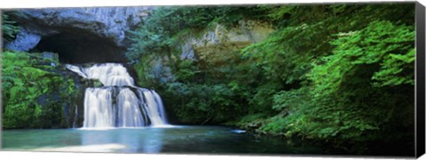 Framed Waterfall in a forest, Lison River, Jura, France Print