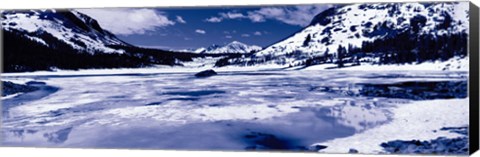 Framed Lake and snowcapped mountains, Tioga Lake, Inyo National Forest, Eastern Sierra, Californian Sierra Nevada, California Print