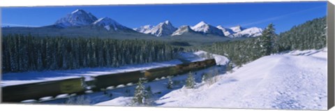 Framed Train Traveling through Banff National Park Print