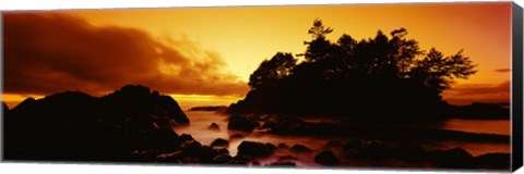 Framed Silhouette of rocks and trees at sunset, Tofino, Vancouver Island, British Columbia, Canada Print